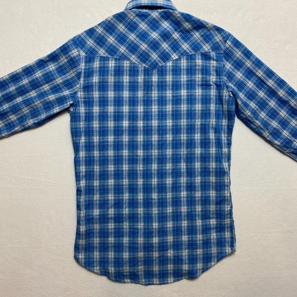 Wrangler Western Shirt Mens Small Petite Long Sleeve Plaid Cowboy Button Up - Picture 8 of 11